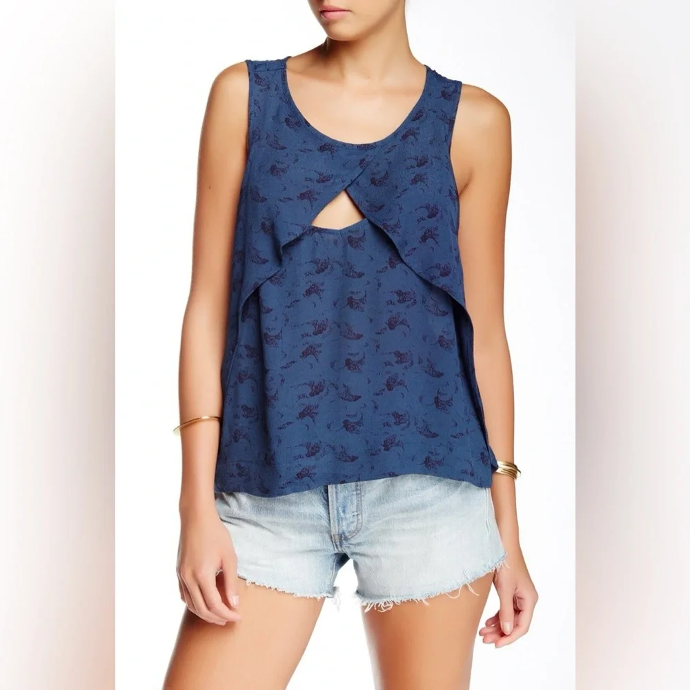 Free People Crinkle Printed Look Through Top-Indigo Combo